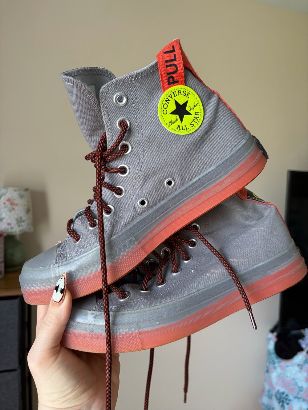 Converse High-Top Sneakers with Coral Accents